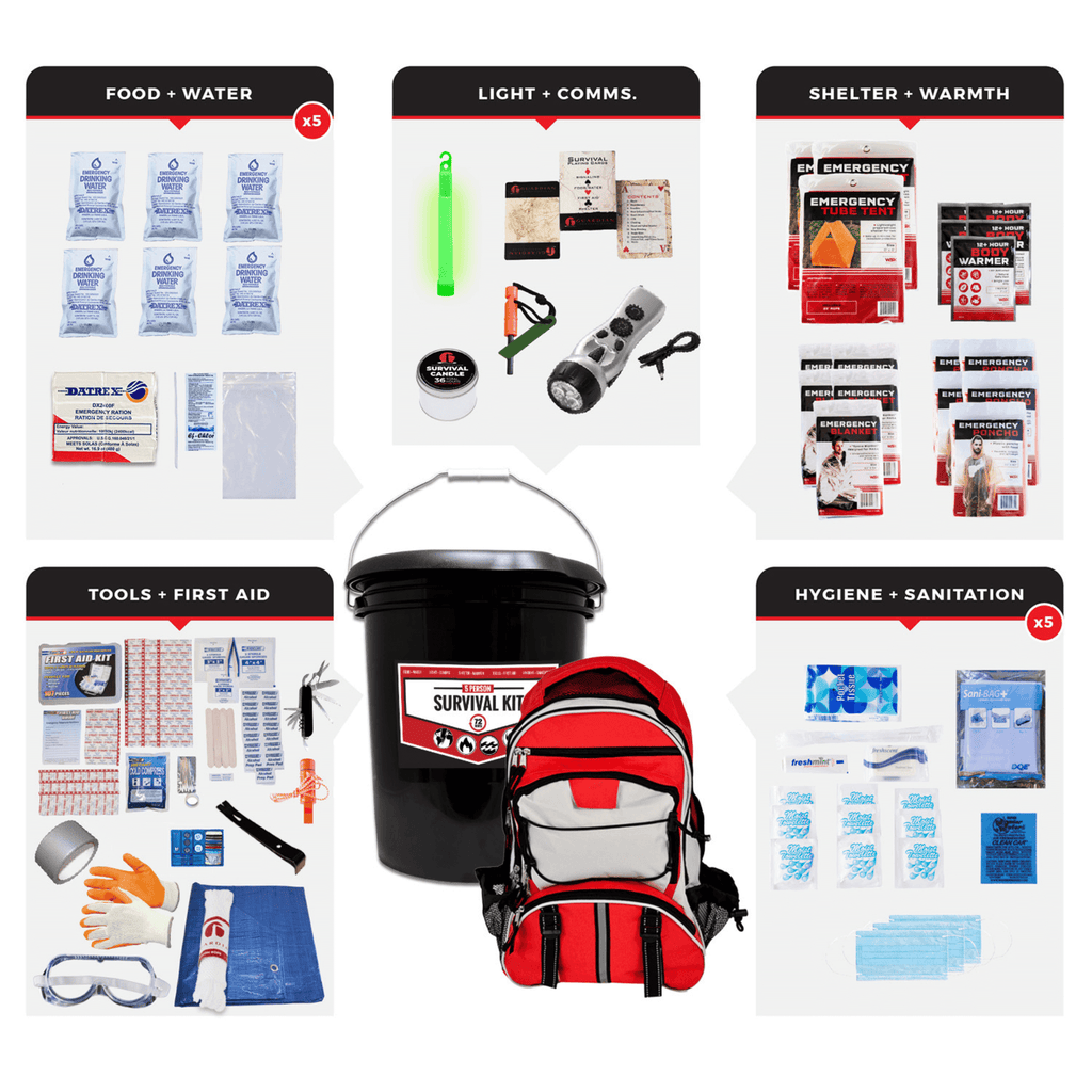 5-Person Emergency Survival Bucket Kit