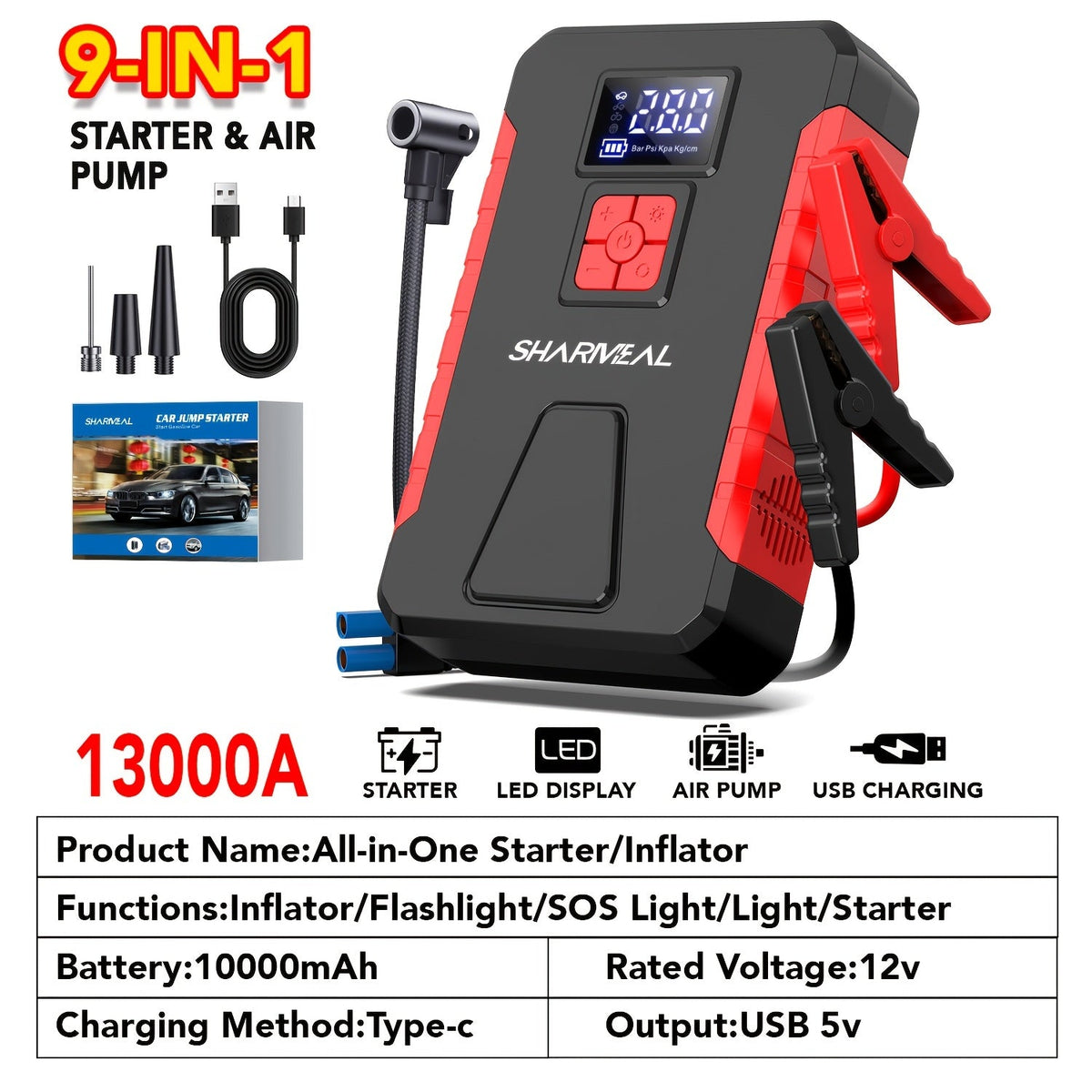 Portable Jump Starter + Air Compressor