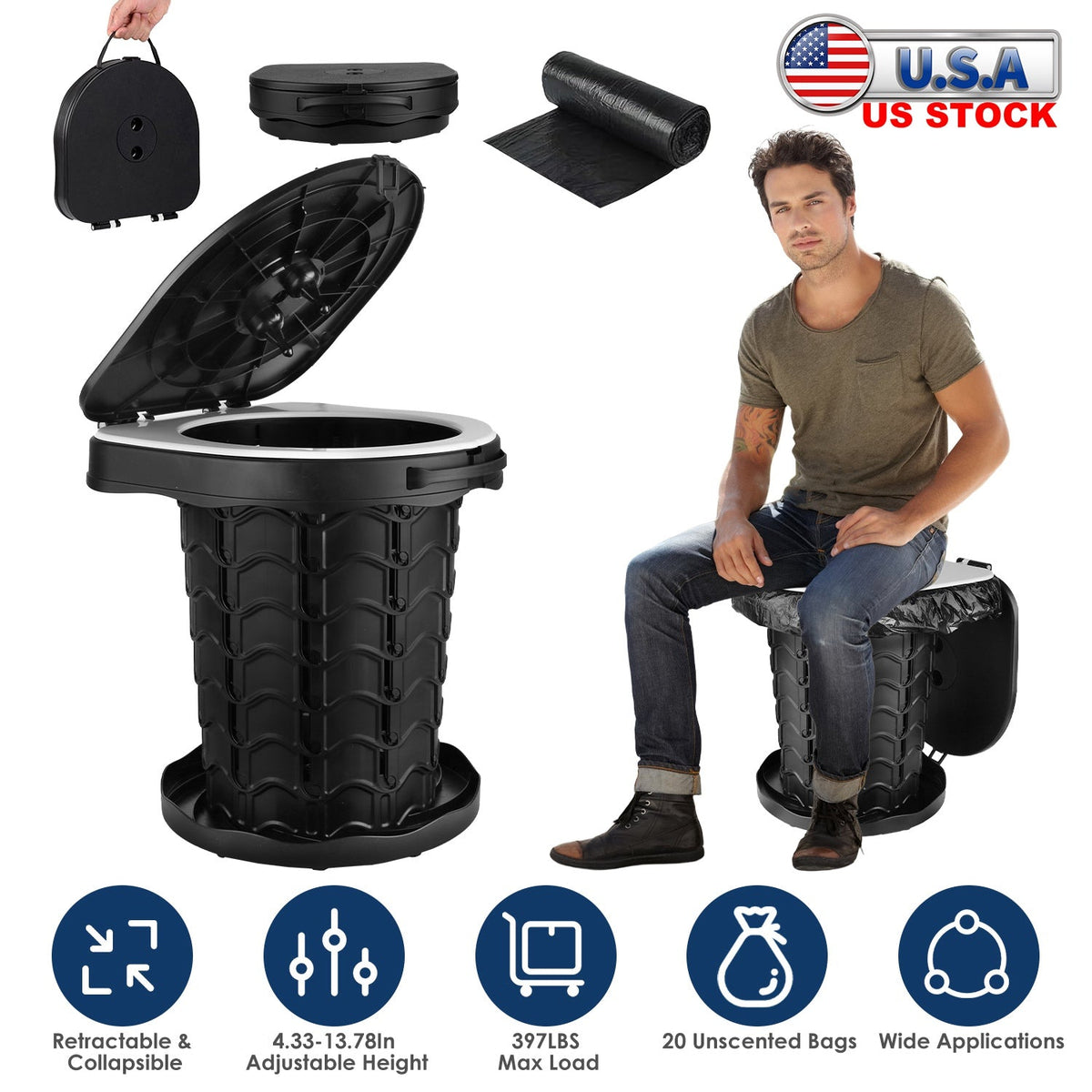 Collapsible Adjustable Portable Toilet