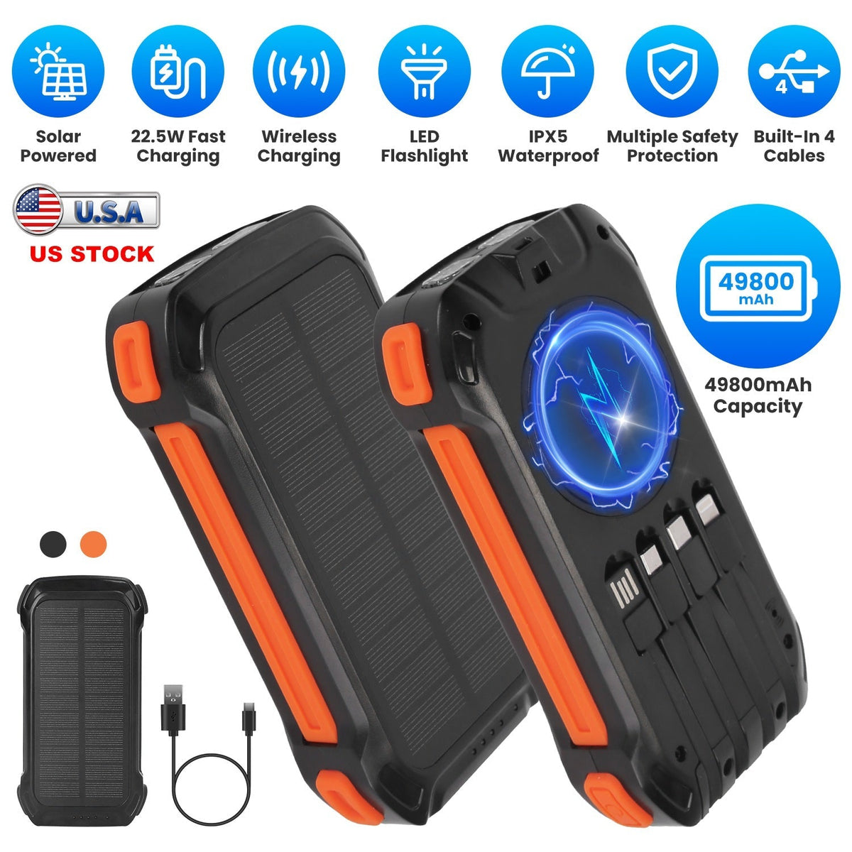 49,800mAh Solar Power Bank — 22.5W