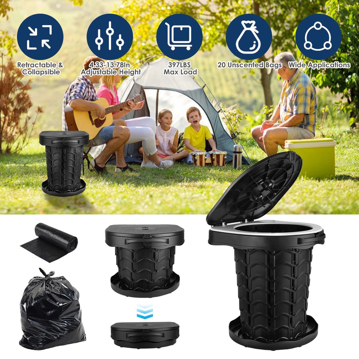 Collapsible Adjustable Portable Toilet