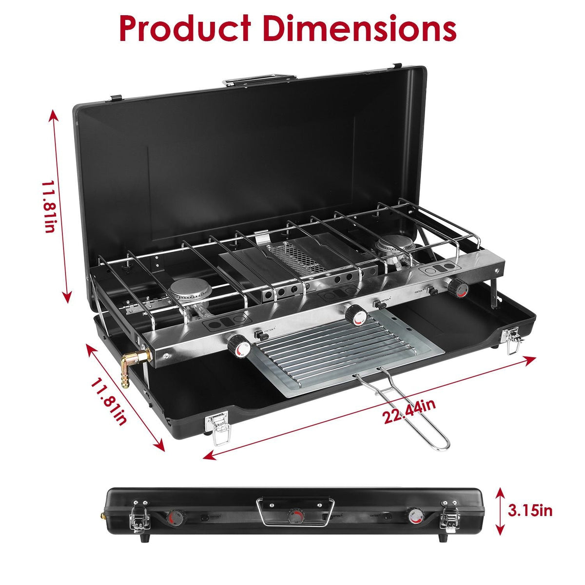 3-Burner Portable Propane Camping Stove — 20,500 BTU
