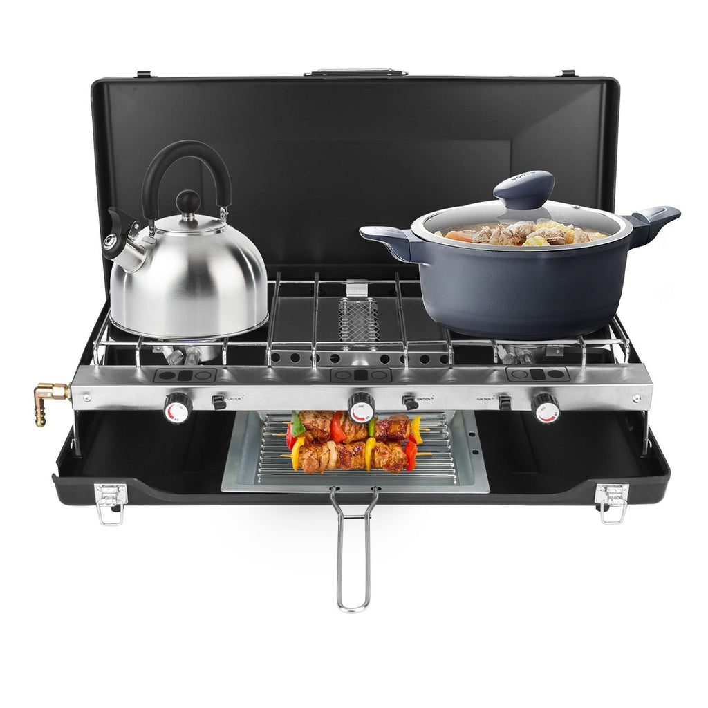 3-Burner Portable Propane Camping Stove — 20,500 BTU