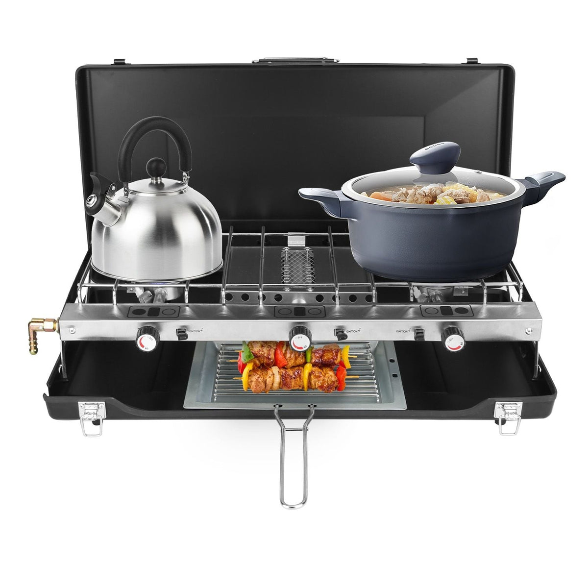 3-Burner Portable Propane Camping Stove — 20,500 BTU
