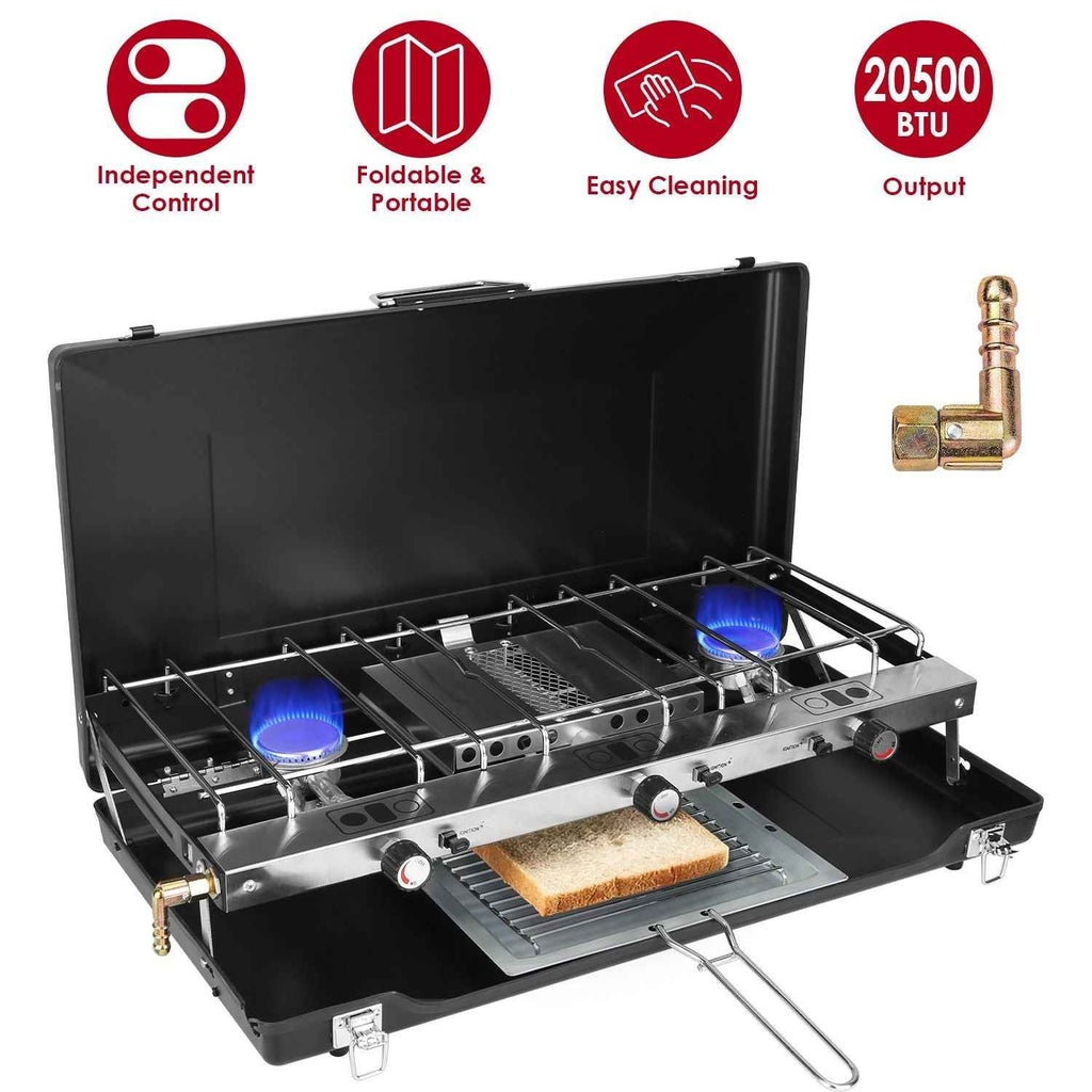 3-Burner Portable Propane Camping Stove — 20,500 BTU
