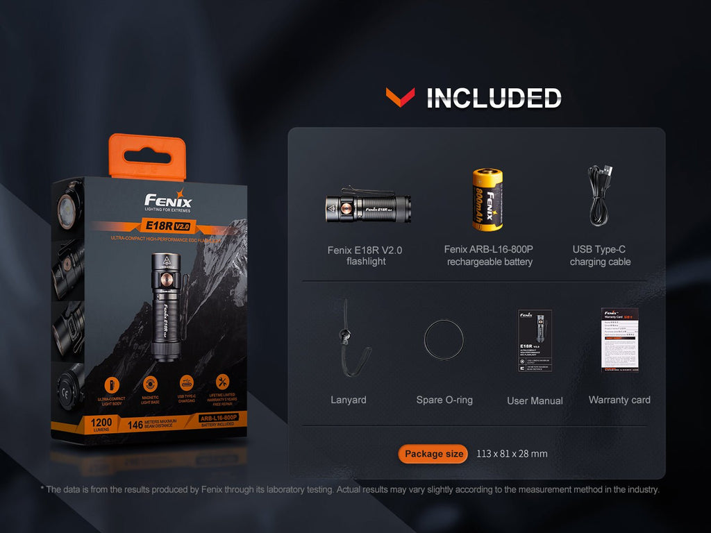 Fenix E18R V2 1200-Lumen Rechargeable Flashlight