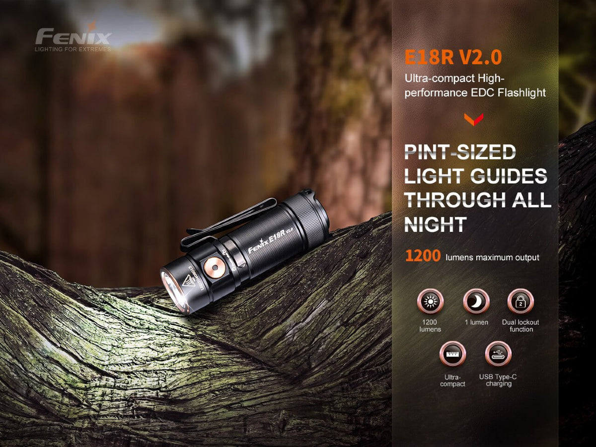 Fenix E18R V2 1200-Lumen Rechargeable Flashlight